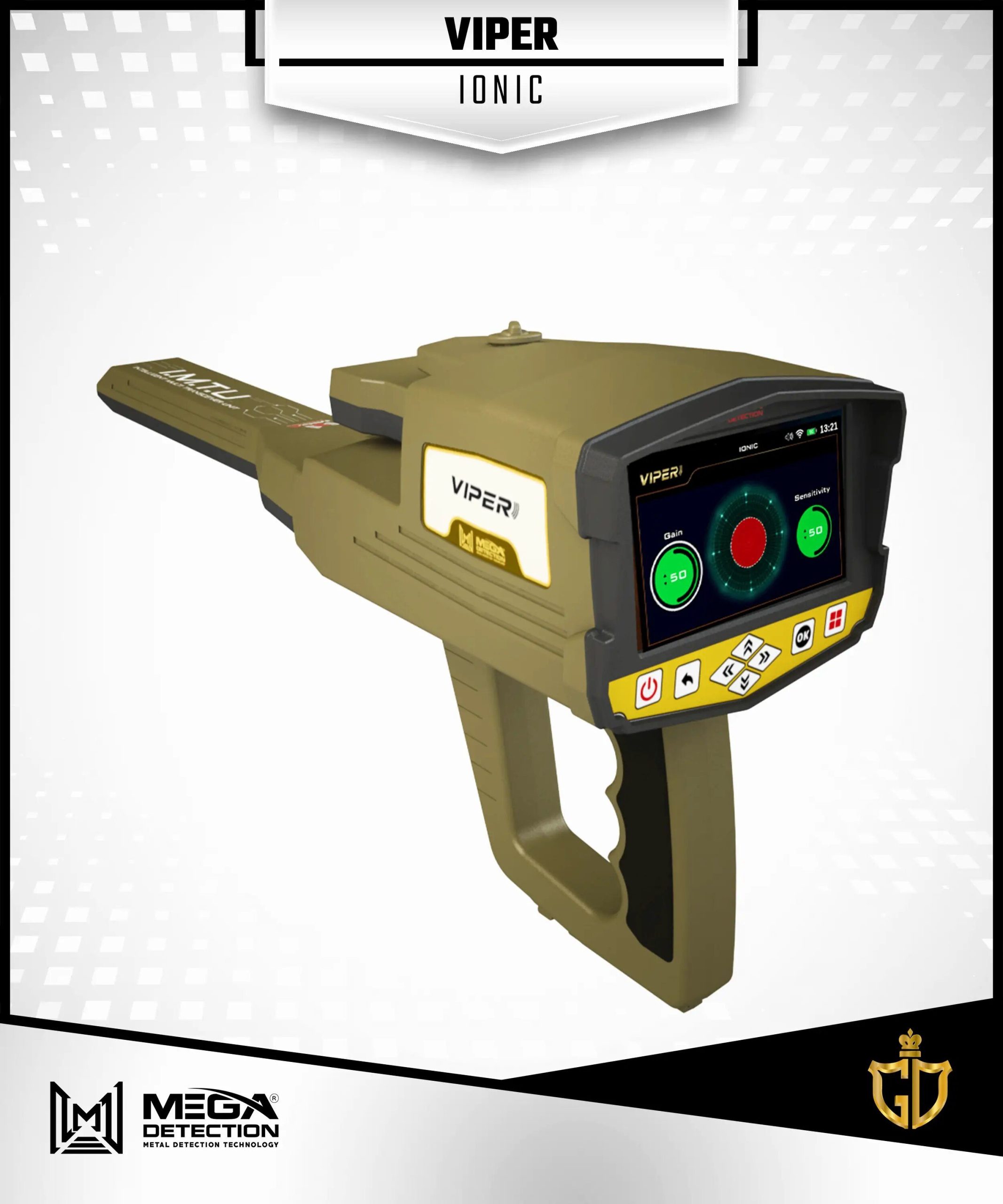 Viper 3 professional gold detector displayed in a premium field showcase